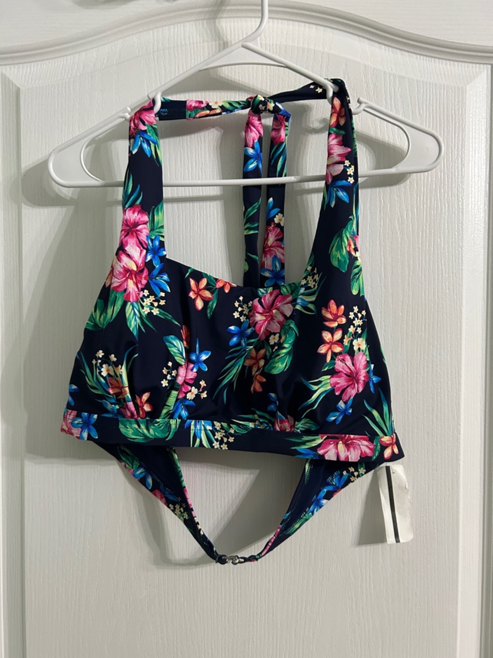 Lands' End Navy Floral Halter Swim Top